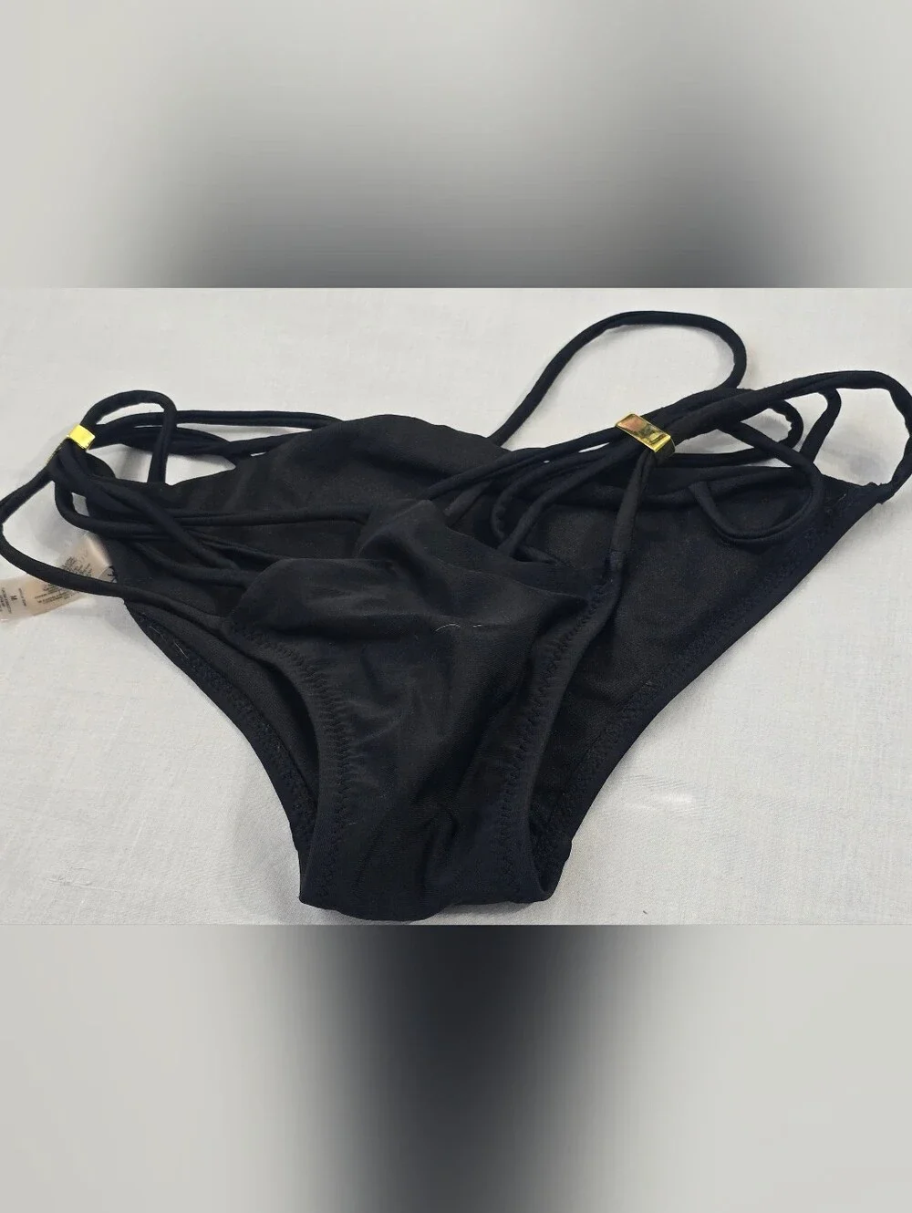Victoria's Secret Black Strappy Bikini Bottom with Gold Accents Medium